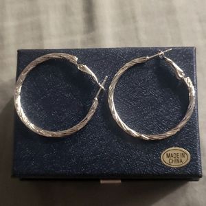 Silver Textured Hoop Earrings 40mm
